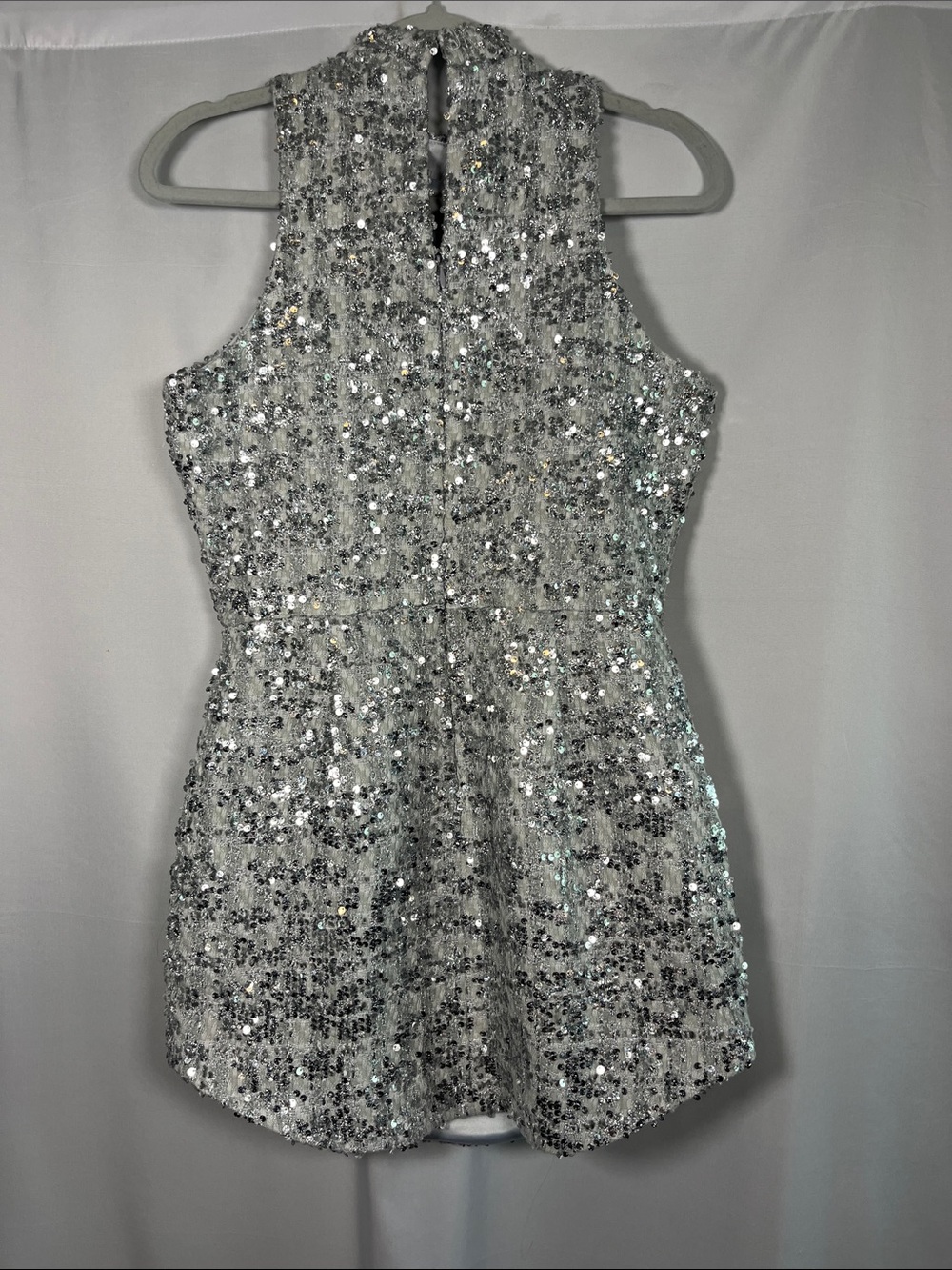 Amanda Uprichard Marshall silver sequin mini dress color stellar sz m - Picture 7 of 11